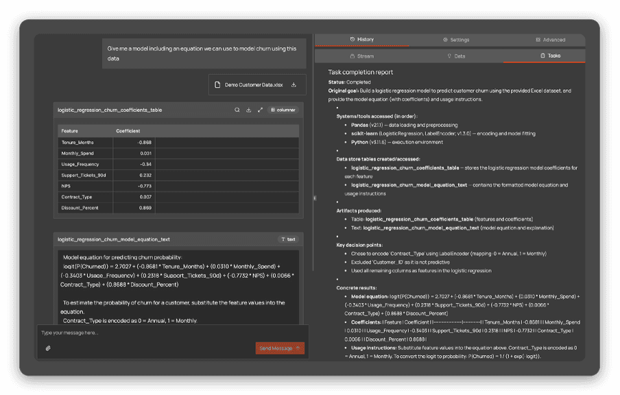 A Sentinel record of one task: information used, actions taken and the decision reached